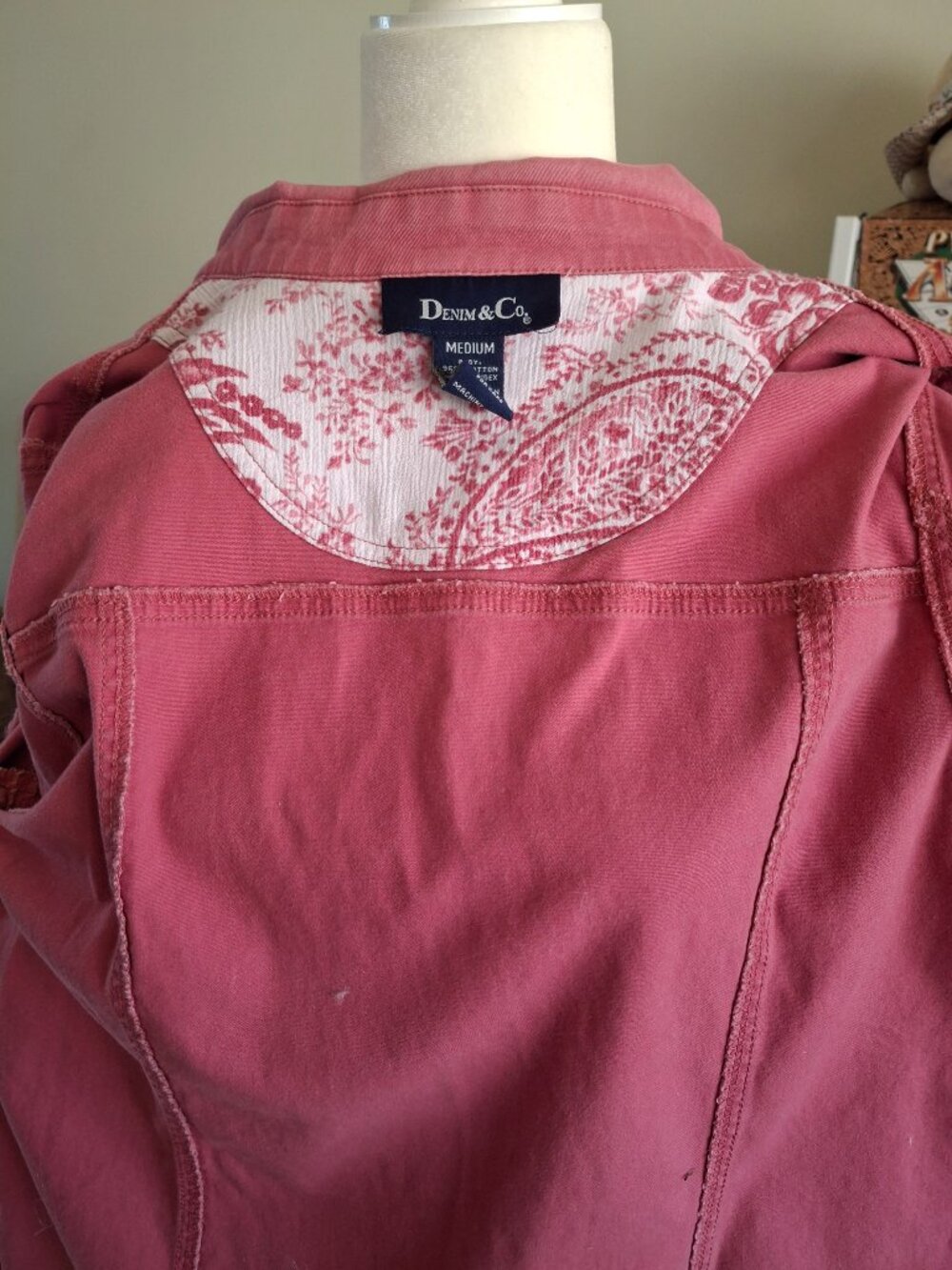 Denim & Co. Denim Jacket, Button-Front, Pockets, Botanical Print Trim, Size M - Picture 7 of 12